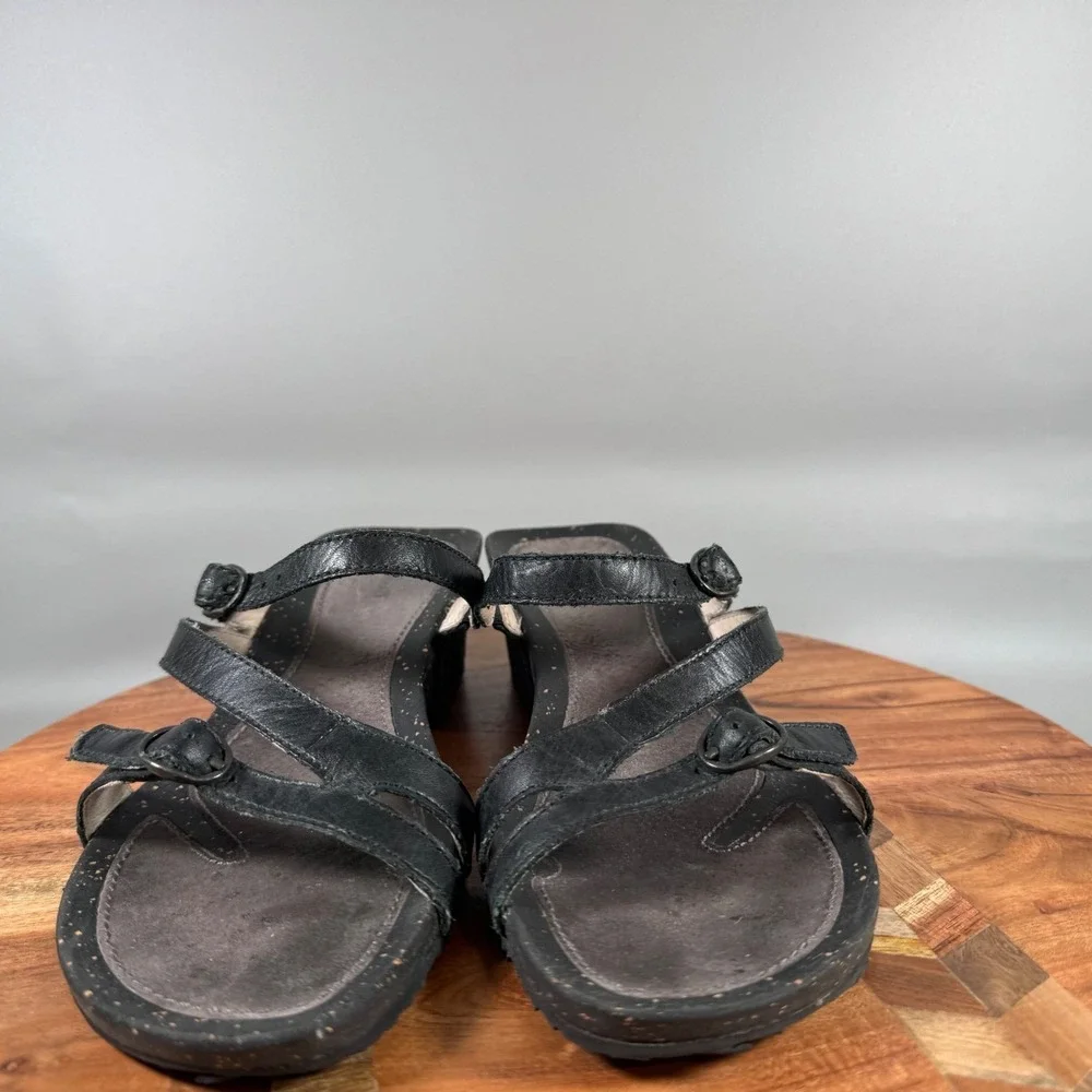 Teva‎ F8810K Womens Black Leather Strappy Wedge Sandals Size 8 Boho Comfort